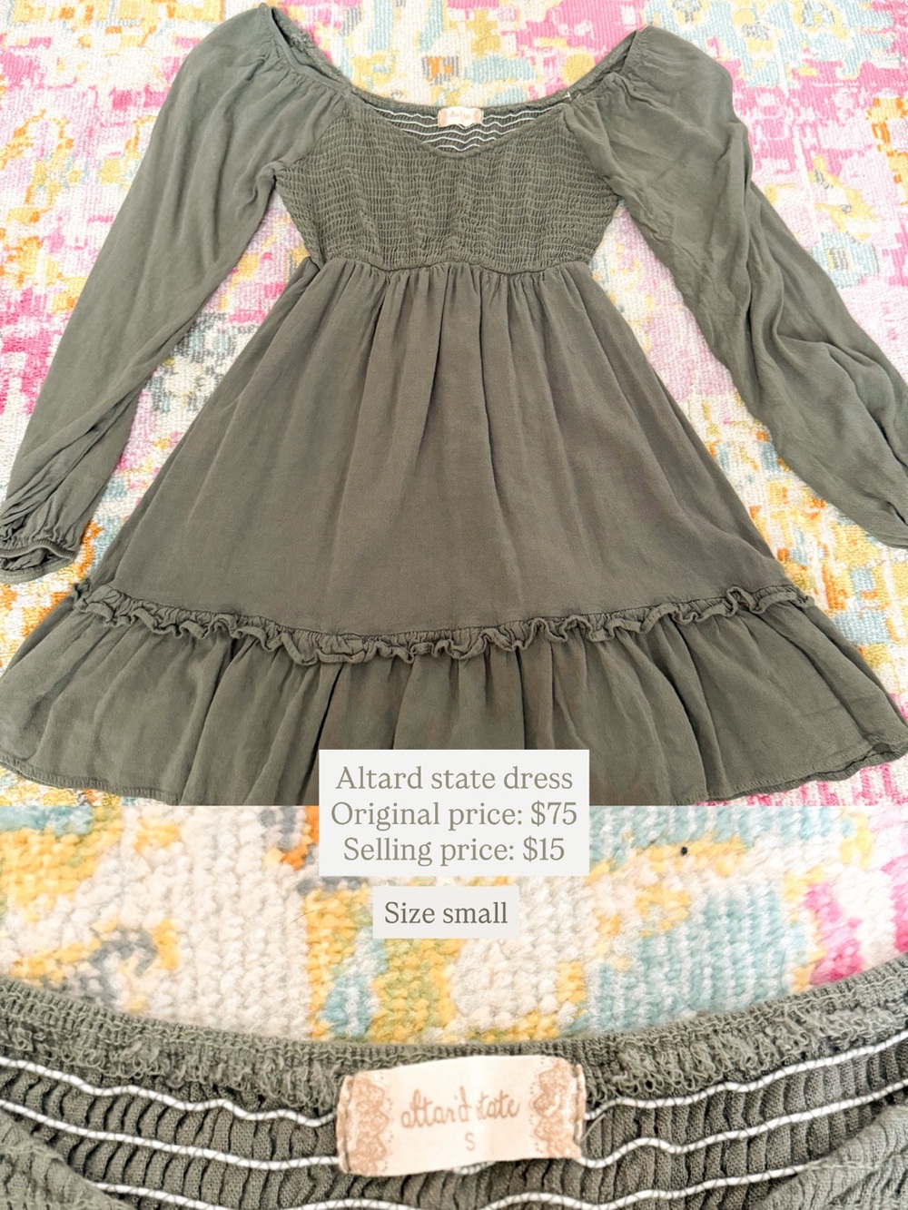 Altar'd State Olive Green Long-Sleeve Ruffle Dress